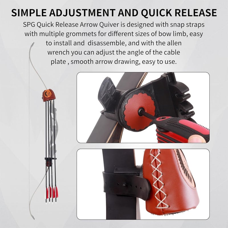 SP.G Adjustable Archery Arrow Quiver - Leather Quiver Arrow Holder with Quick Shoot System Longbow Recurve Bow Quiver 4/6 Arrows Hanged Arrow Case for Hunting Shooting Practice - Image 4
